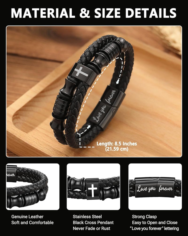 UNGENT THEM Joshua 1:9 Encouraging Christian Birthday Gifts for Boys Teens Men, Bible Verse Leather Cross Bracelet - Image 4